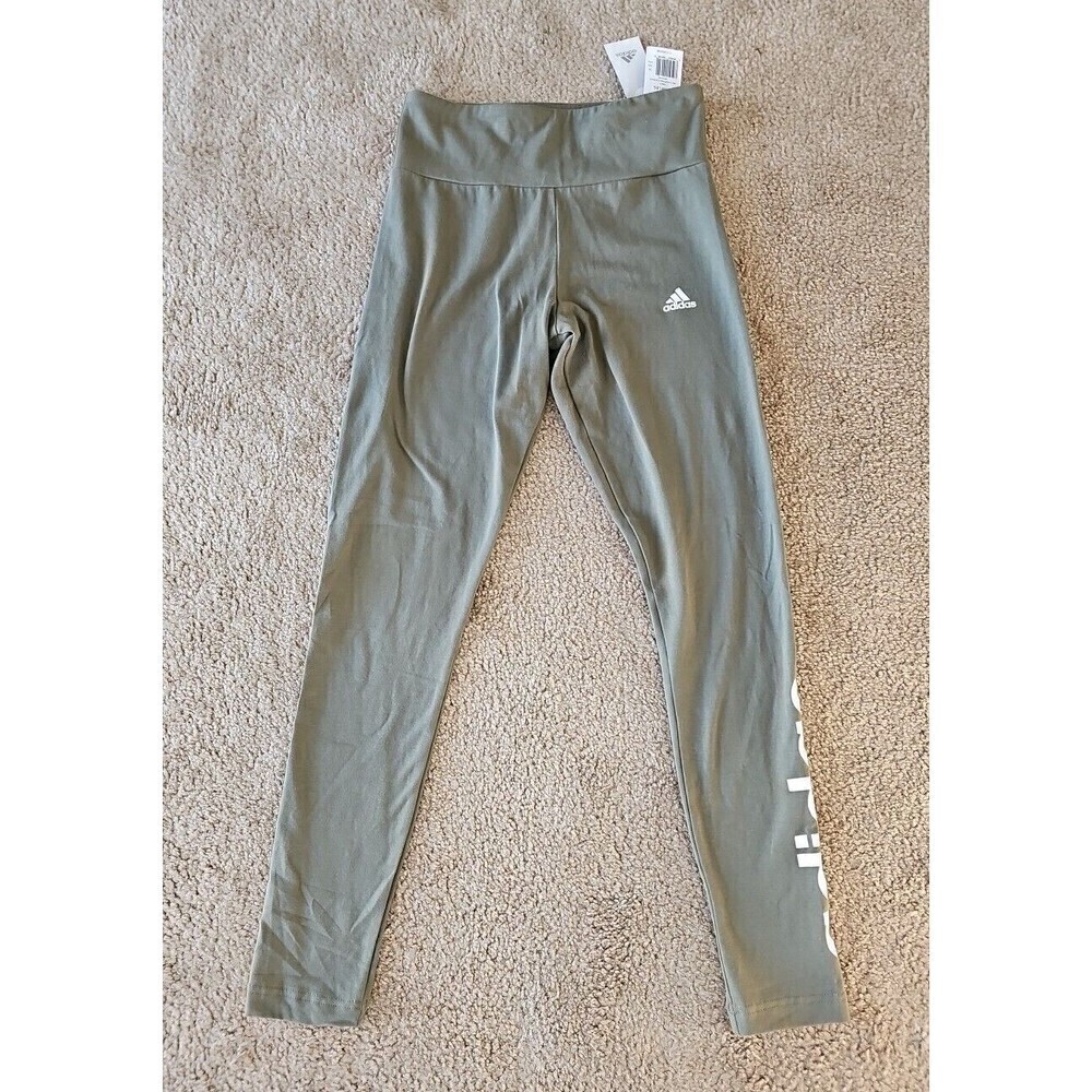Adidas Womens Linear Leggings High Rise Olive Green Small